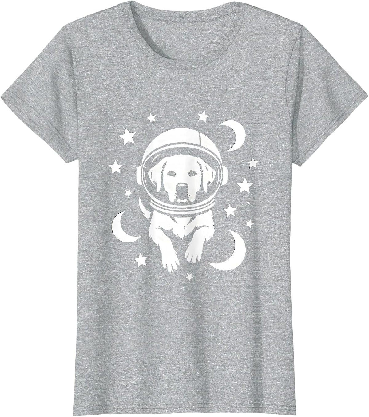 Space Dog Astronaut Helmet Graphic Tee T-Shirt - Heather Grey