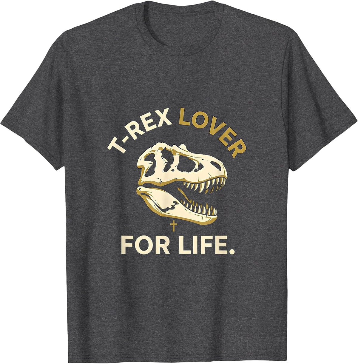 T-Rex Lover For Life Dinosaur Design T-Shirt - Dark Heather Grey