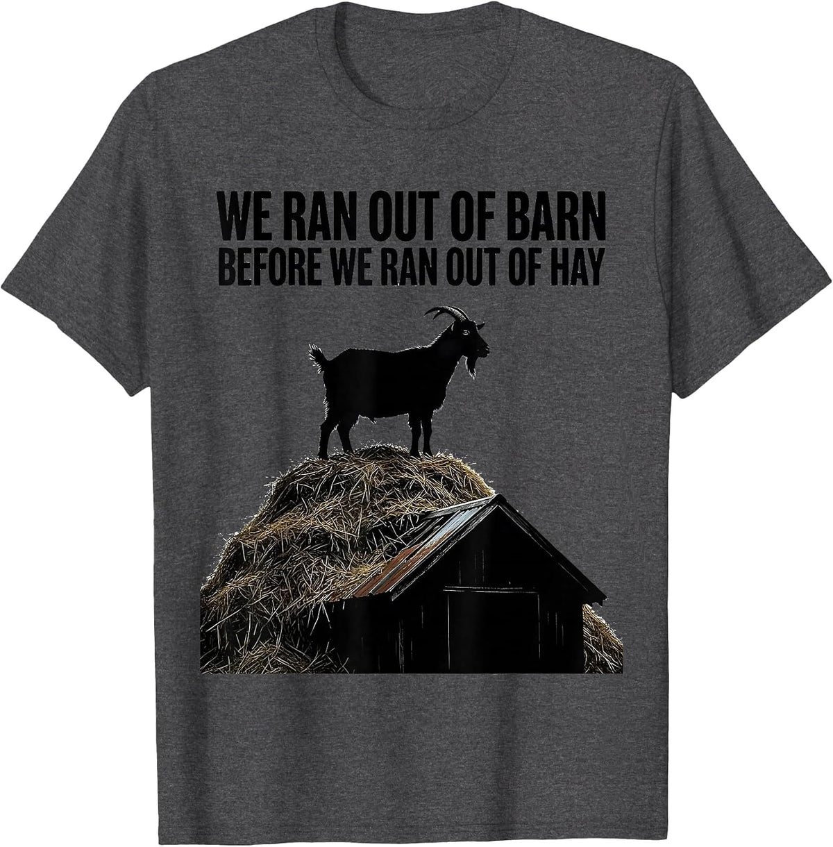We Ran Out Of Barn Before We Ran Out Of Hay Funny Goat Owner T-Shirt - Dark Heather Grey