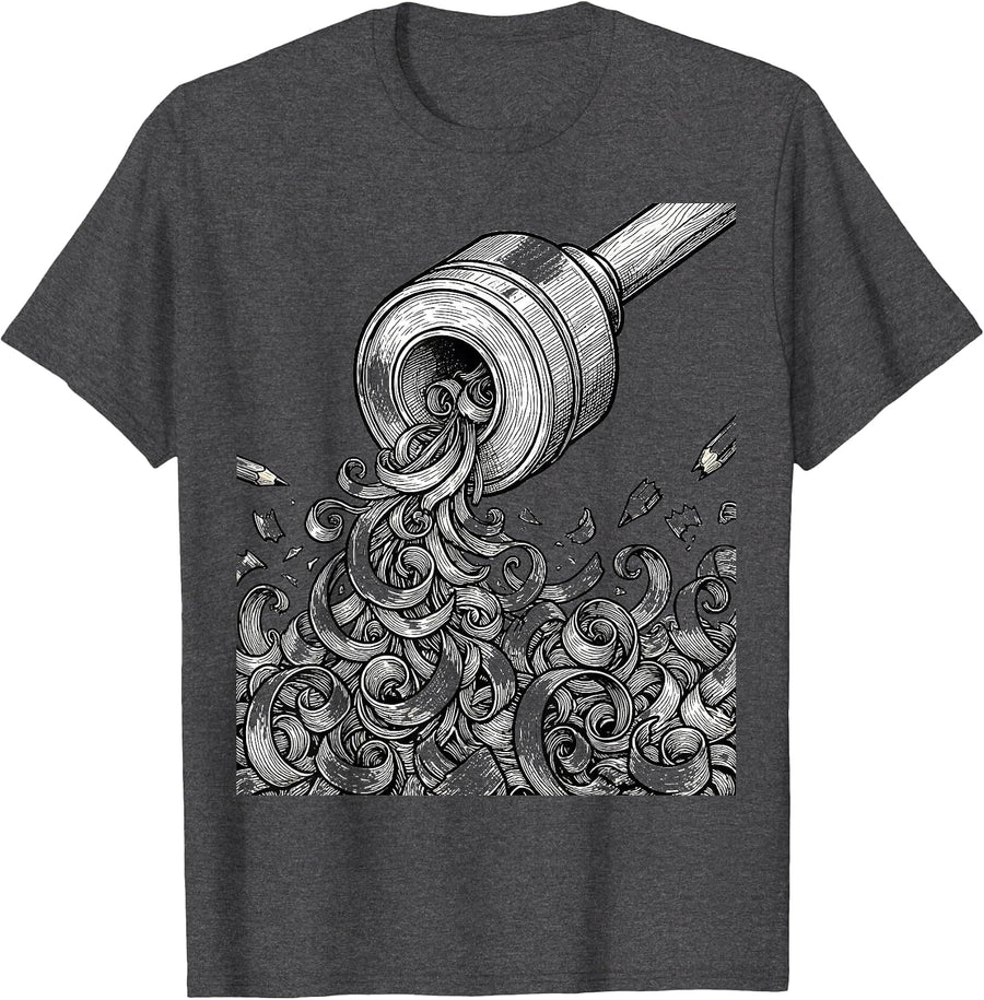 Men's 4th Grade Teacher Colorful Pencil Sharpener Art T-Shirt - Dark Heather Grey
