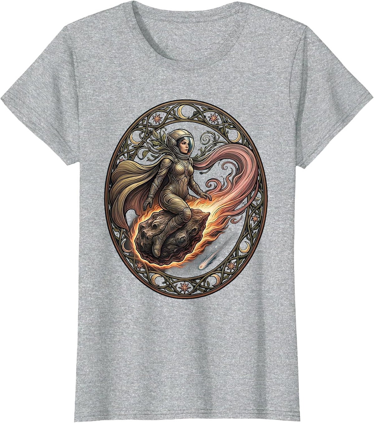 Women's Astronaut Riding Meteor Space Explorer Graphic T-Shirt - Heather Grey