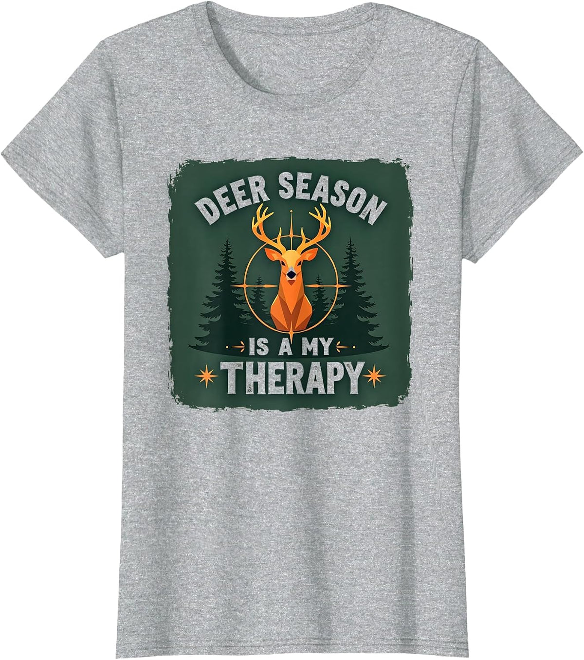 Deer Season Is My Therapy | Hunter Outdoors Gift T-Shirt - Heather Grey