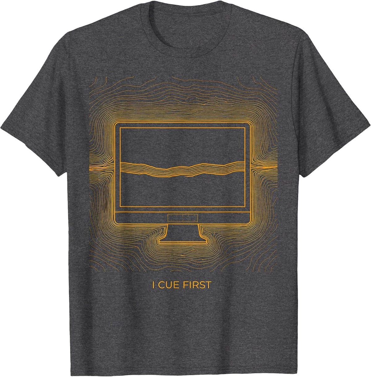 I Cue First Topographic 911 Dispatcher Thin Yellow Line T-Shirt - Dark Heather Grey