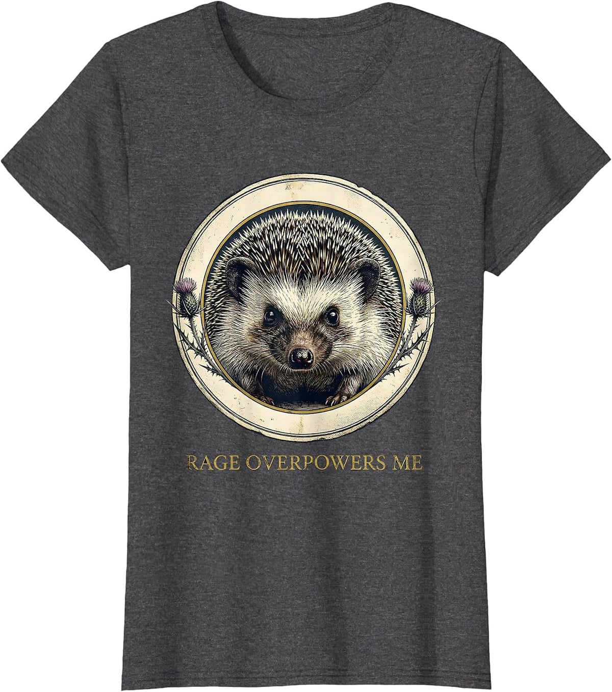 Women's Rage Overpowers Me Cute Hedgehog Irony Animal Meme Humor T-Shirt - Dark Heather Grey