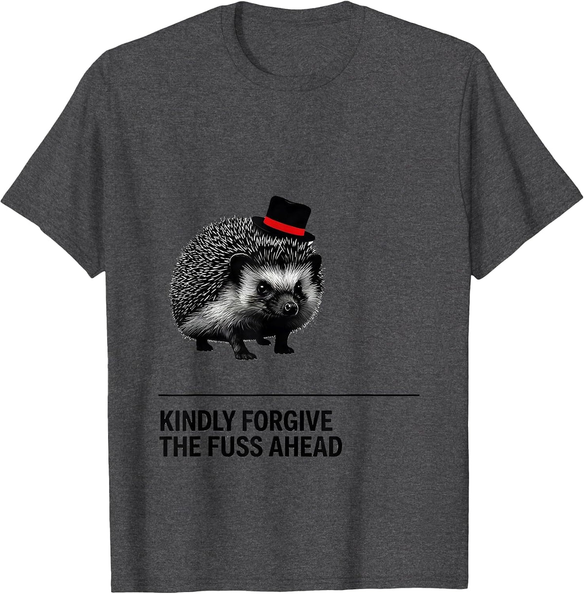 Kindly Forgive The Fuss Ahead Funny Hedgehog Meme Humor T-Shirt - Dark Heather Grey