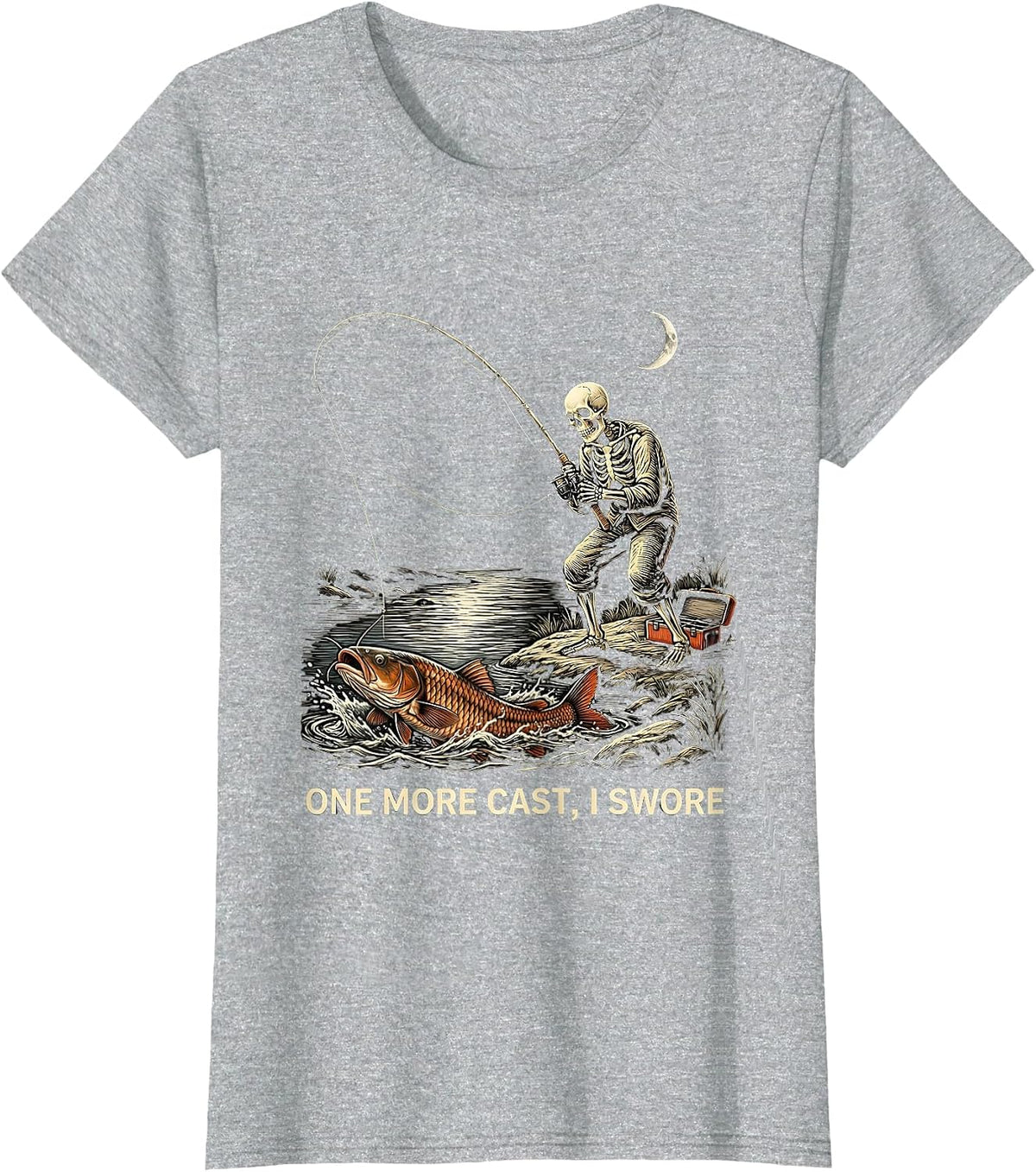 Women's One More Cast, I Swore Spooky Halloween Fishing Dad Gift T-Shirt - Heather Grey