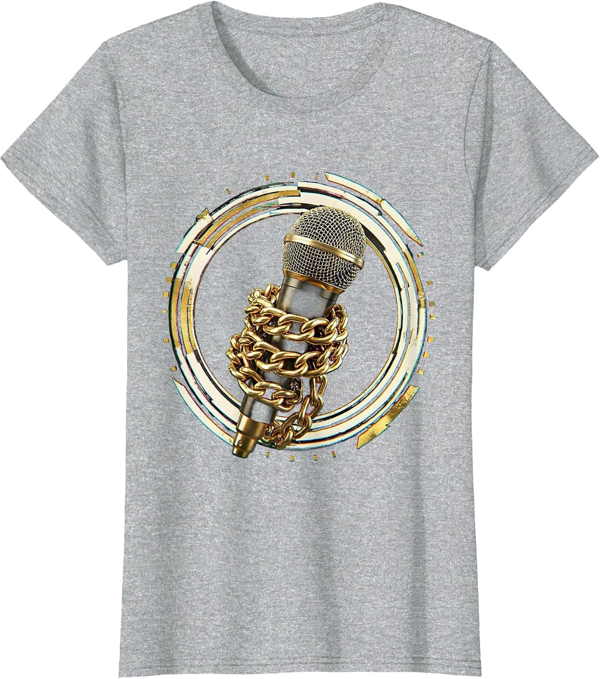 Gold Chain Mic Hip Hop Graphic Design T-Shirt - Heather Grey