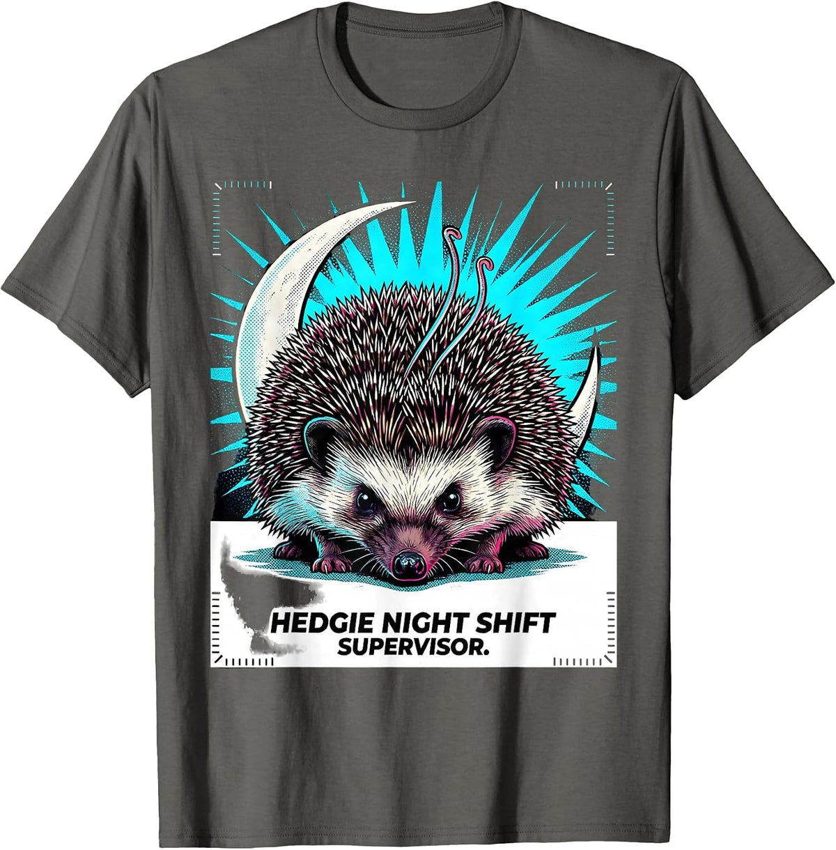 Men's Hedgie Night Shift Supervisor Cute Hedgehog Lover Funny T-Shirt - Asphalt Grey
