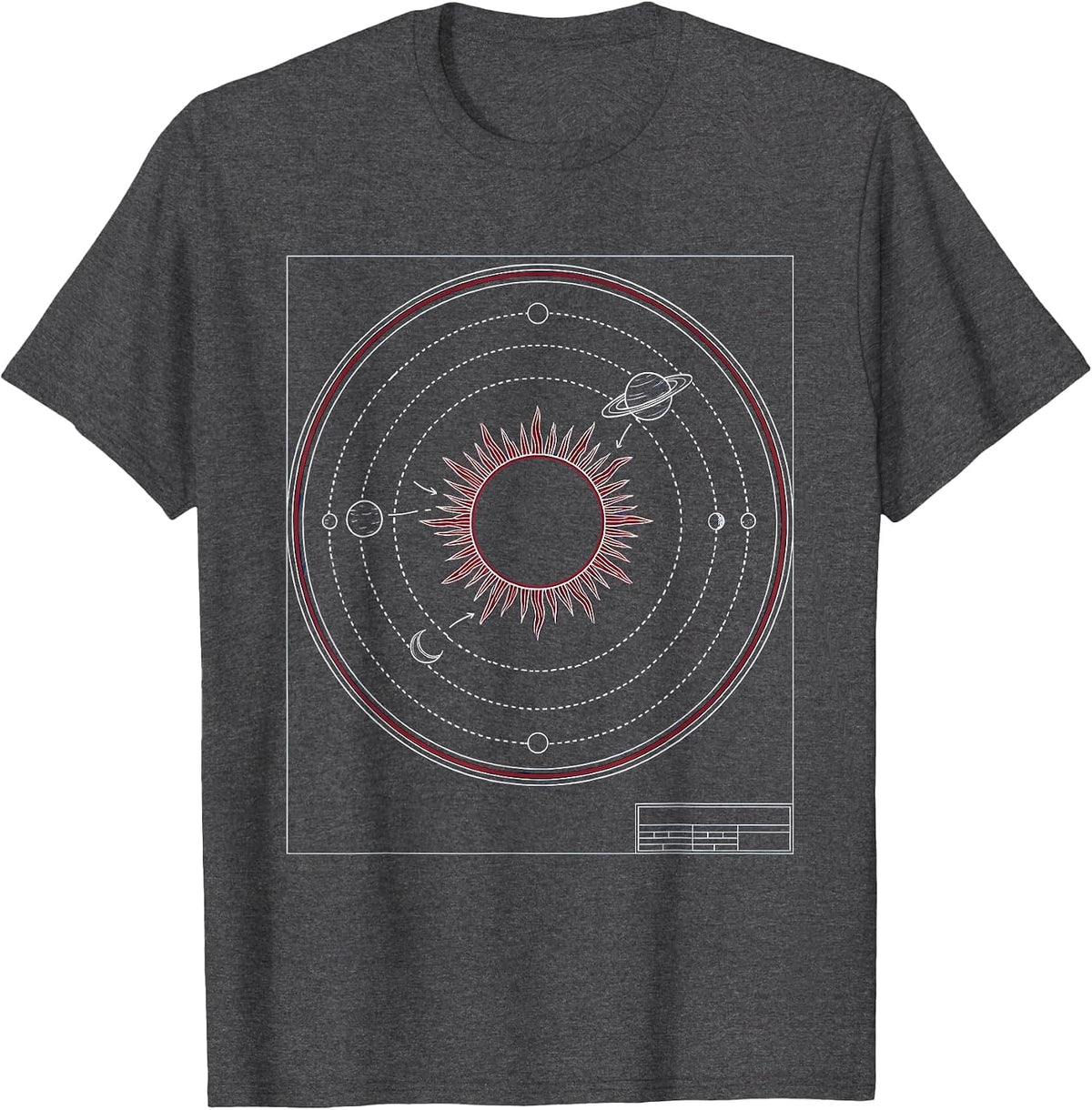 Men's Solar System Planets Orbiting Radiant Sun T-Shirt - Dark Heather Grey