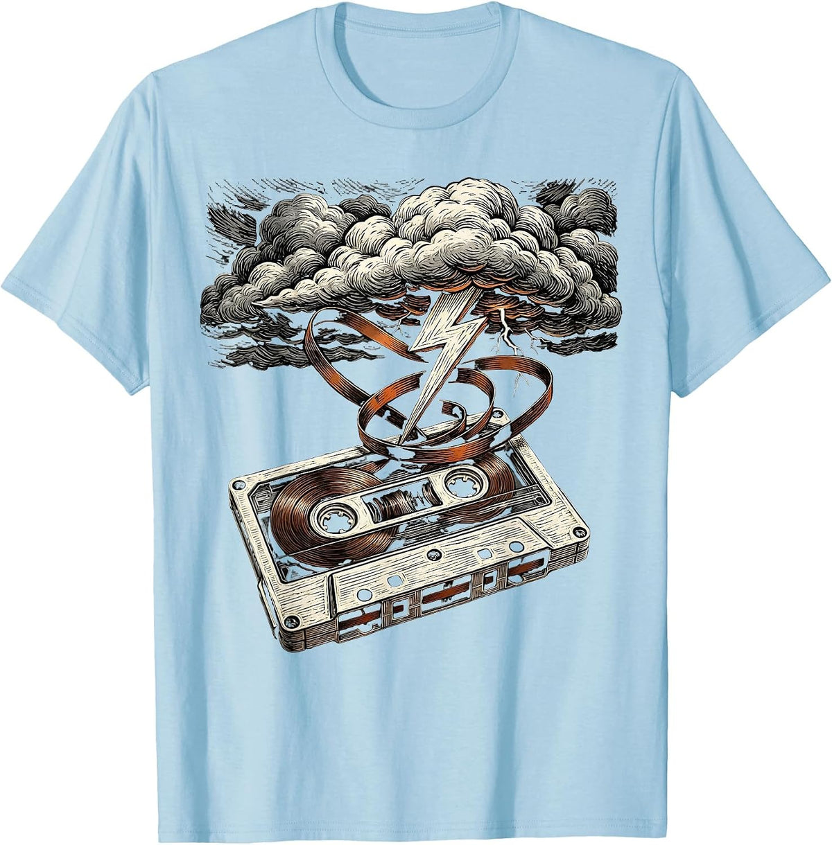 Men's Cassette Storm Rock Music Graphic Tee T-Shirt - Baby Blue