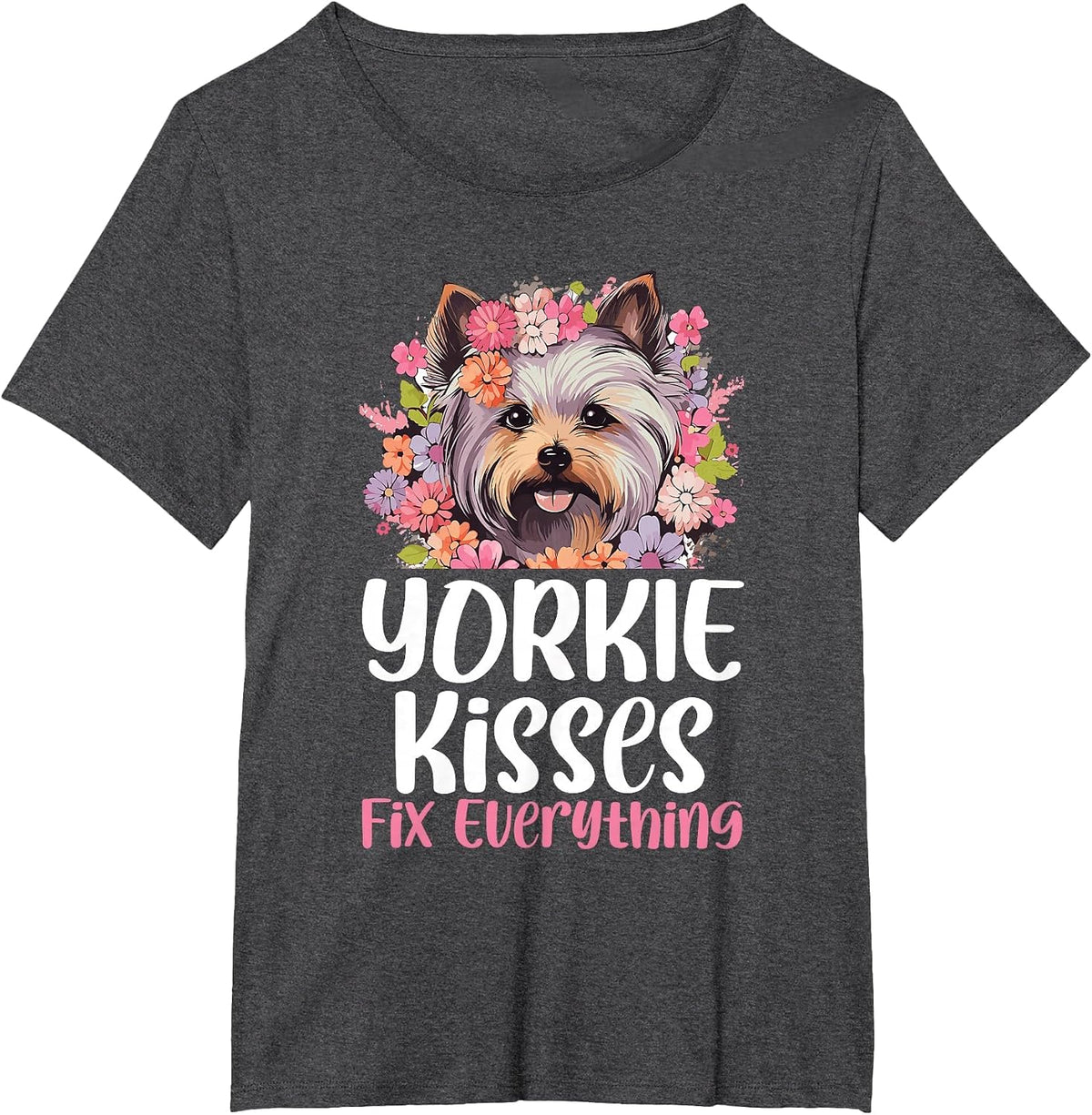 Yorkshire Terrier Dog Yorkie - Yorkie Kisses fix Everything T-Shirt - Dark Heather Grey