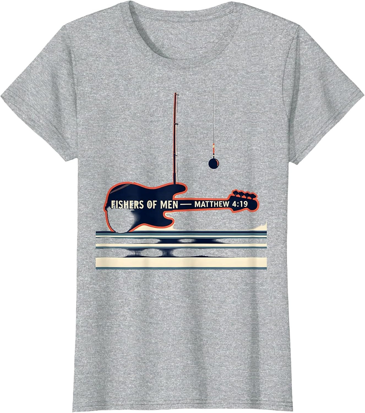 Fishers Of Men Matthew 4:19 Bass Silhouette Christian T-Shirt - Heather Grey