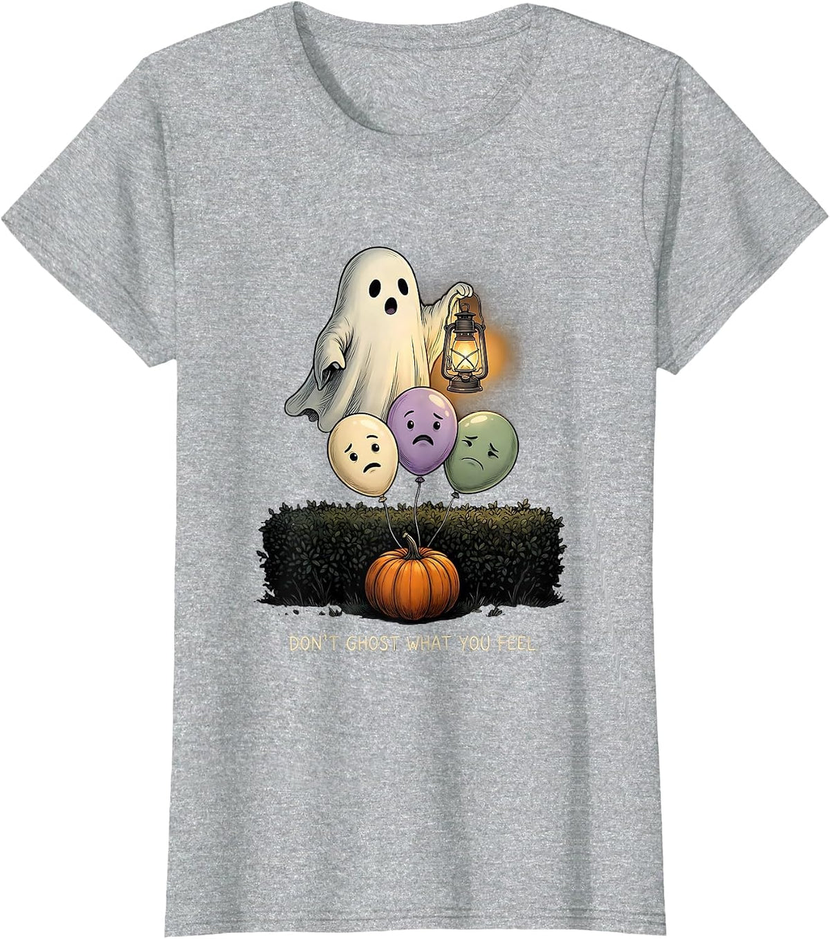 Women's Don't Ghost What You Feel Mental Health Halloween T-Shirt - Heather Grey