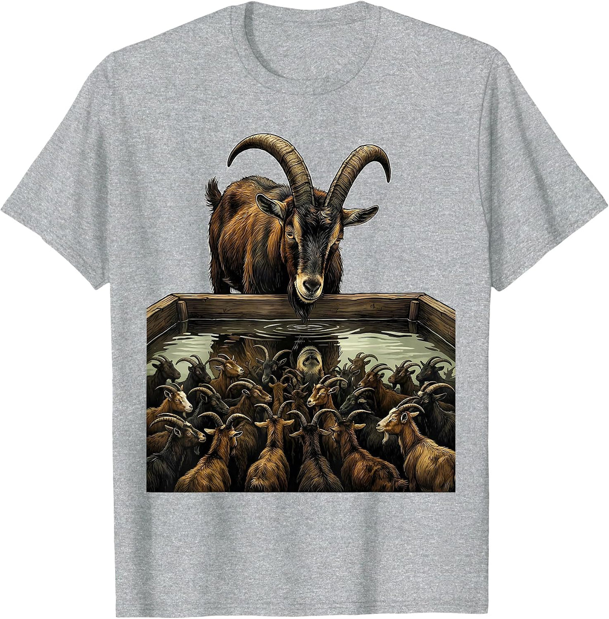 Men's Goat Herd Reflection Funny Farm Animal Lover T-Shirt - Heather Grey