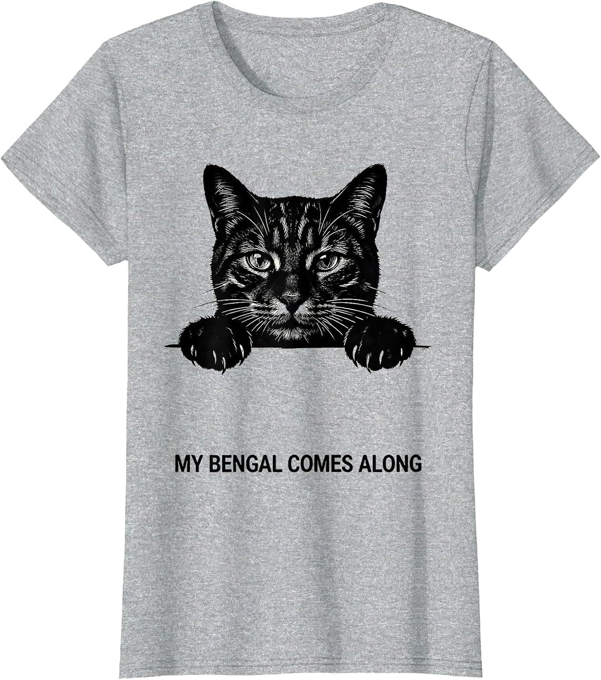 Women's My Bengal Comes Along Cute Cat Lover Pocket Pet Novelty T-Shirt - Heather Grey