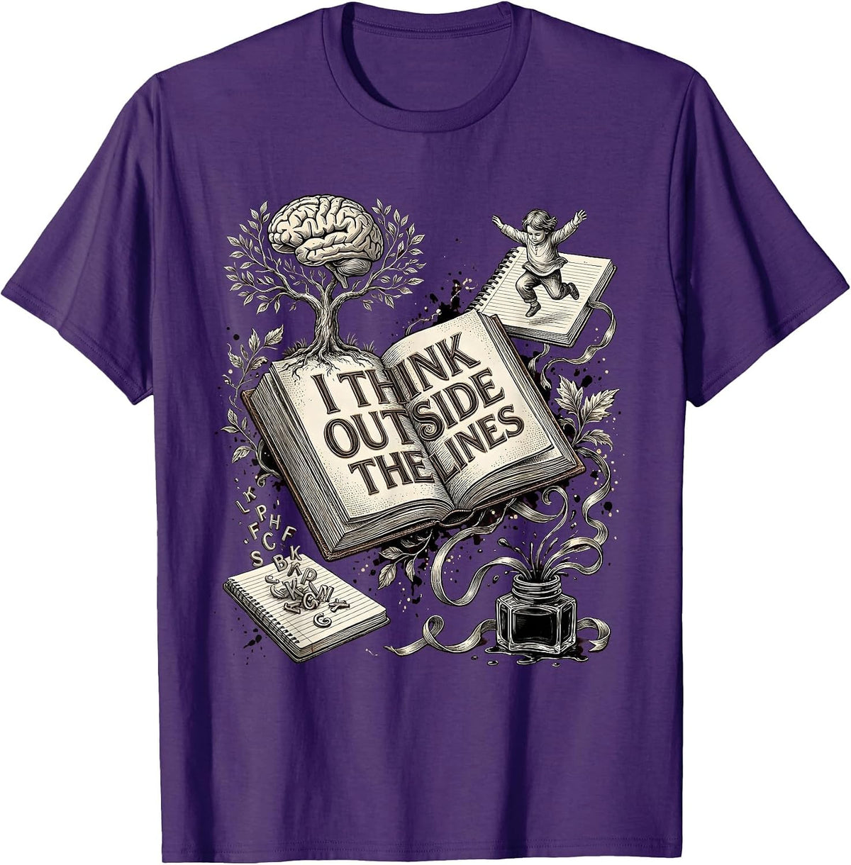 Men's I Think Outside the Lines Dyslexia Awareness Design T-Shirt - Purple