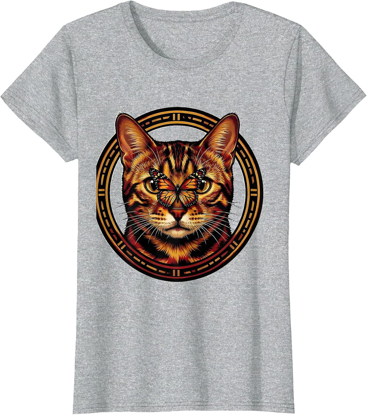 Bengal Cat Butterfly on Nose Cute Cat Lover Gift T-Shirt - Heather Grey