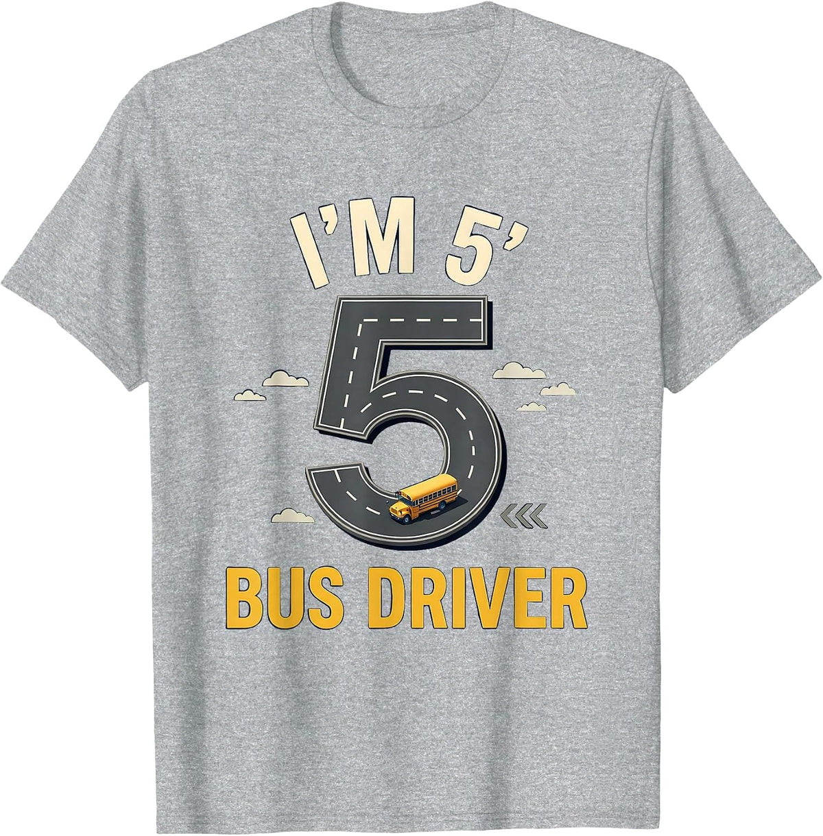Men's I'm 5 Bus Driver Funny Kids Birthday Party School Bus T-Shirt - Heather Grey