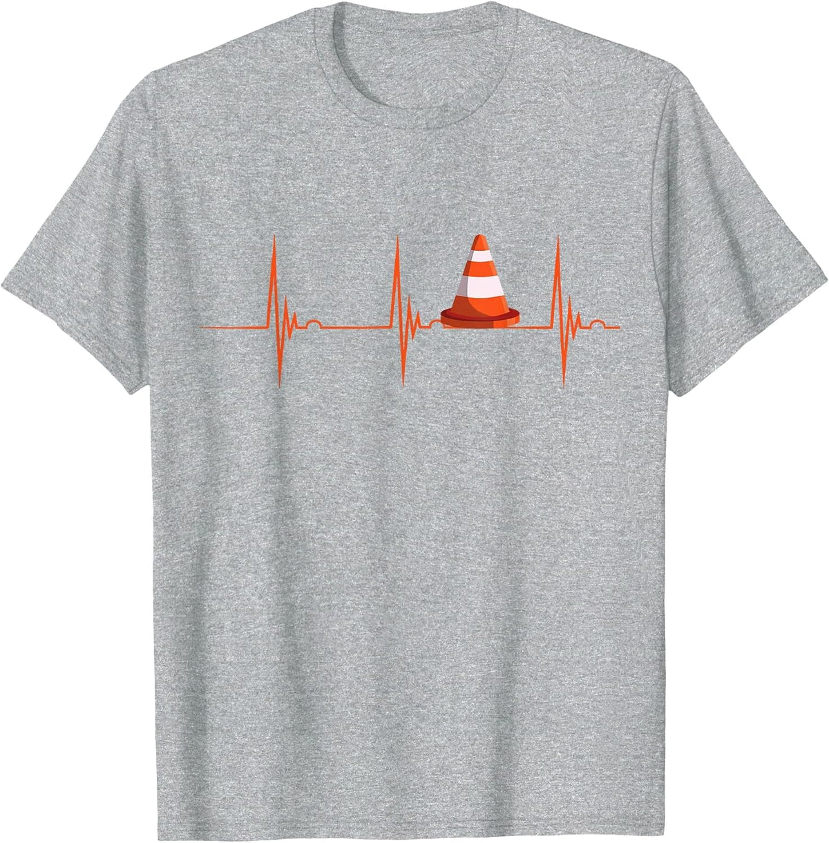 Heartbeat EKG Pulse Construction Safety Cone Traffic Cone T-Shirt - Heather Grey