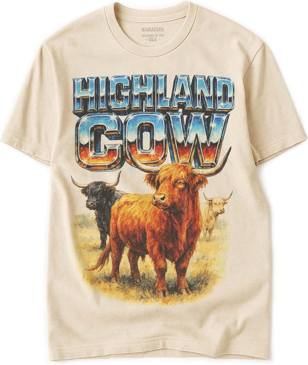 Farm Animals Heavy Metal Tshirt for Men, Women & Farmers - 100% Natural Undyed Cotton - Highland Cow