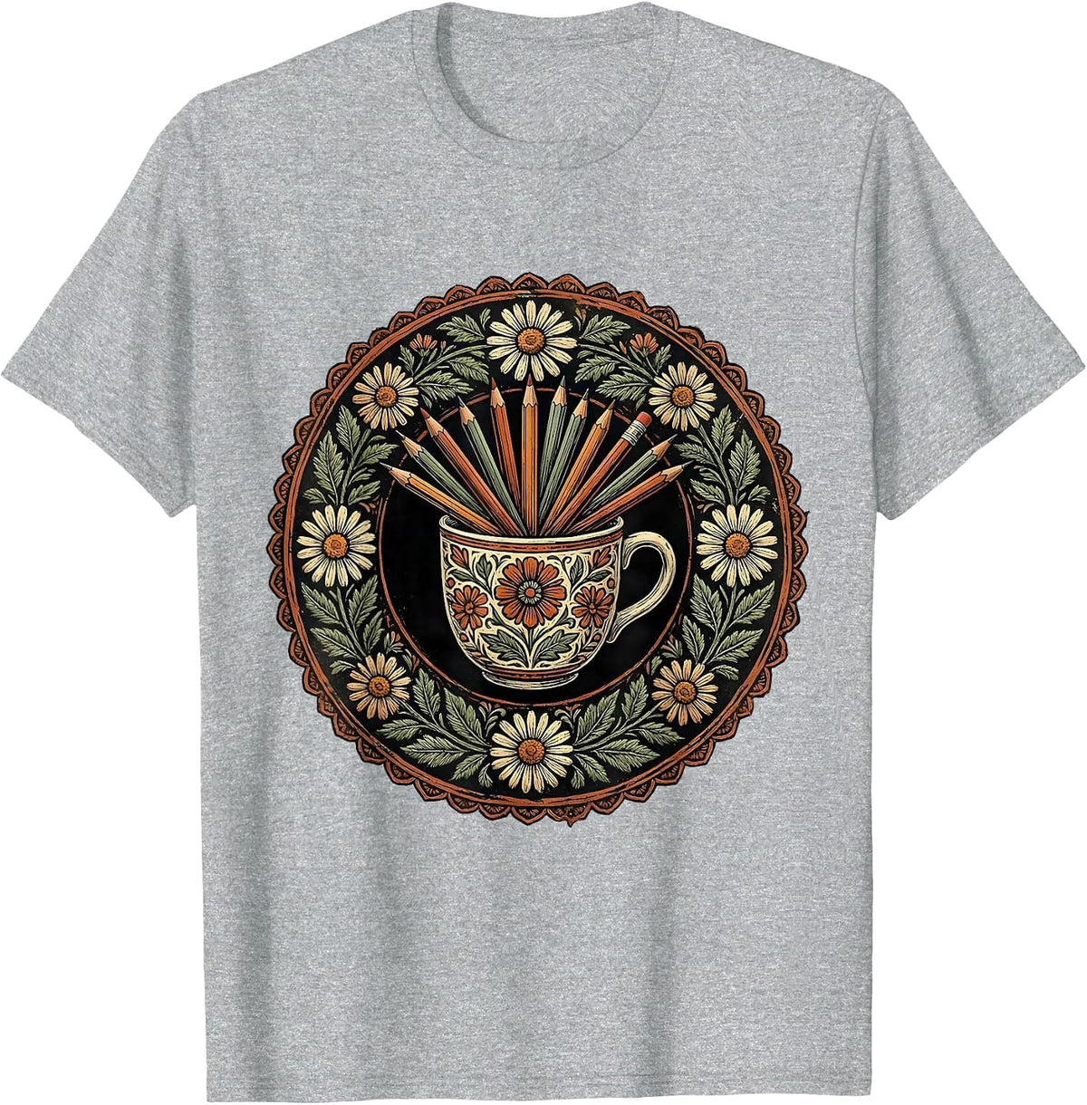 Men's Elementary Teacher Coffee Mug Pencils Graphic T-Shirt - Heather Grey