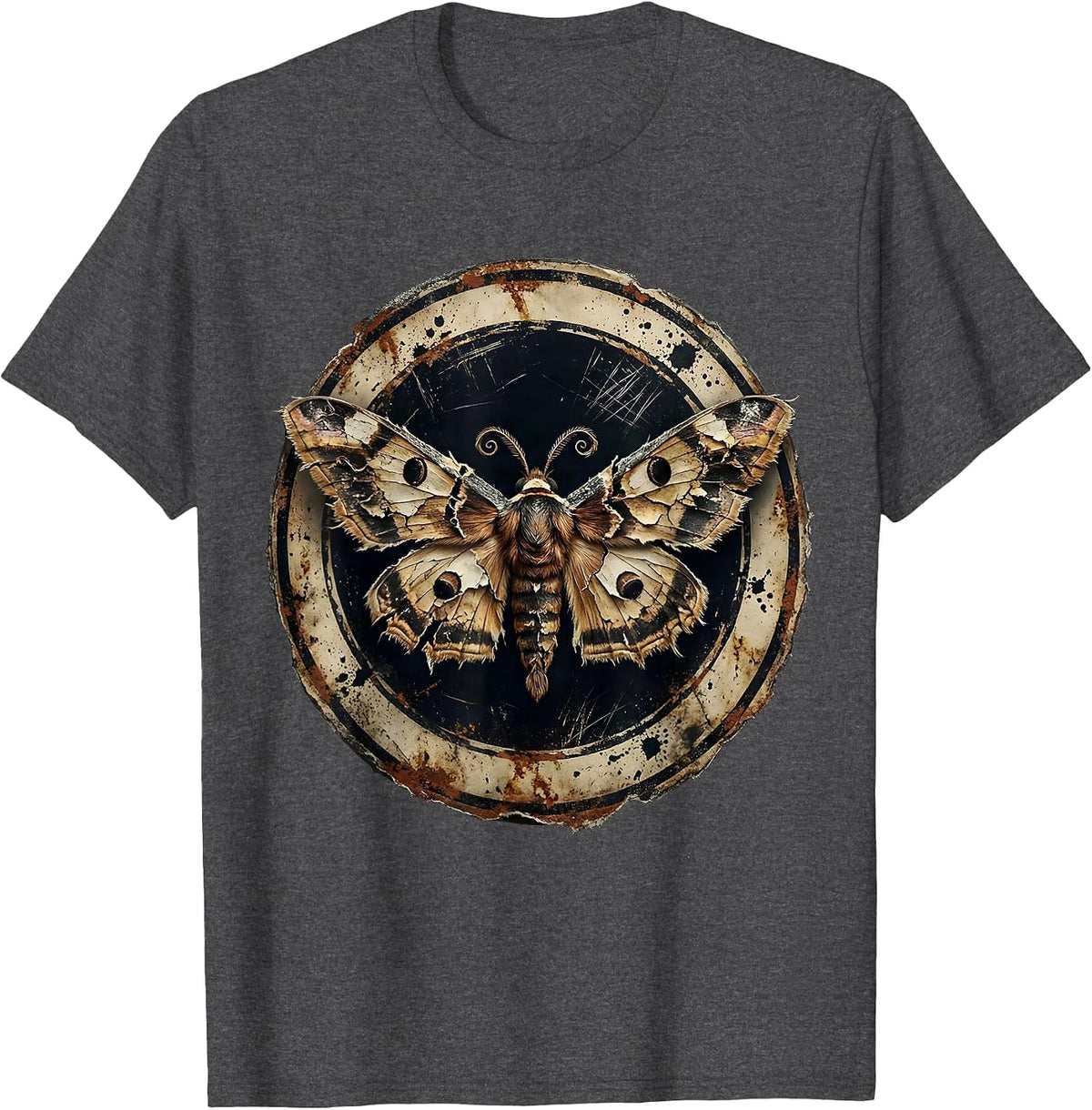 Grunge Moth Wings Torn Newspaper Illustration T-Shirt - Dark Heather Grey