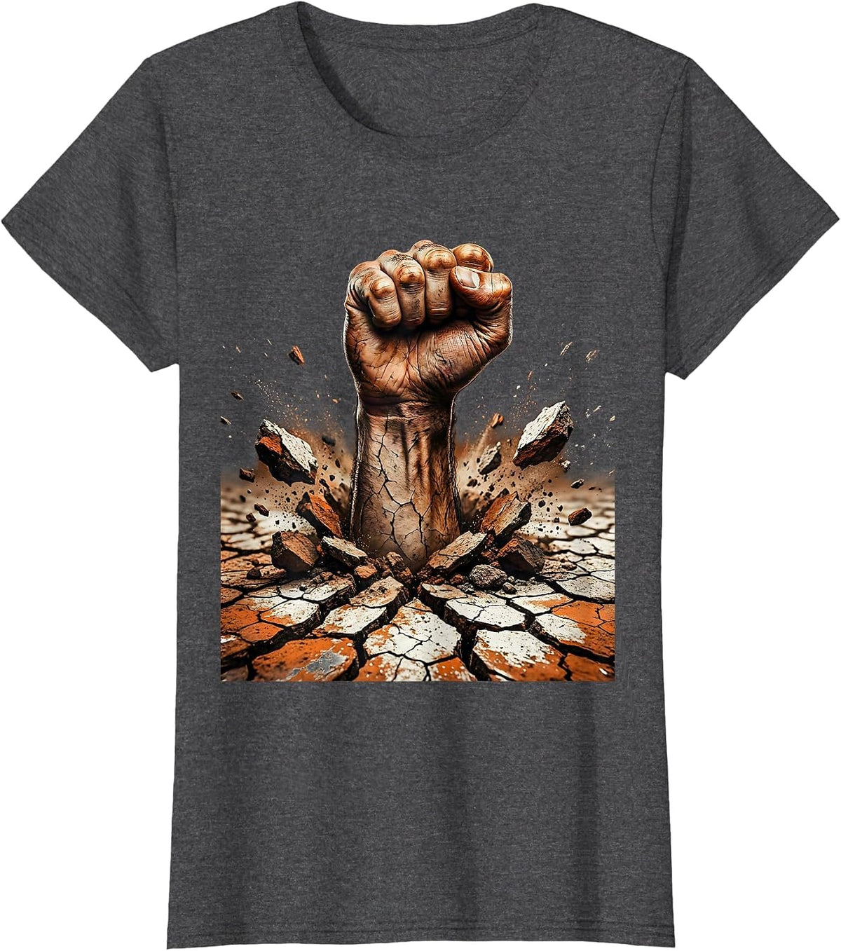 Women's Hand Bursting Through Cracked Earth Graphic T-Shirt - Dark Heather Grey