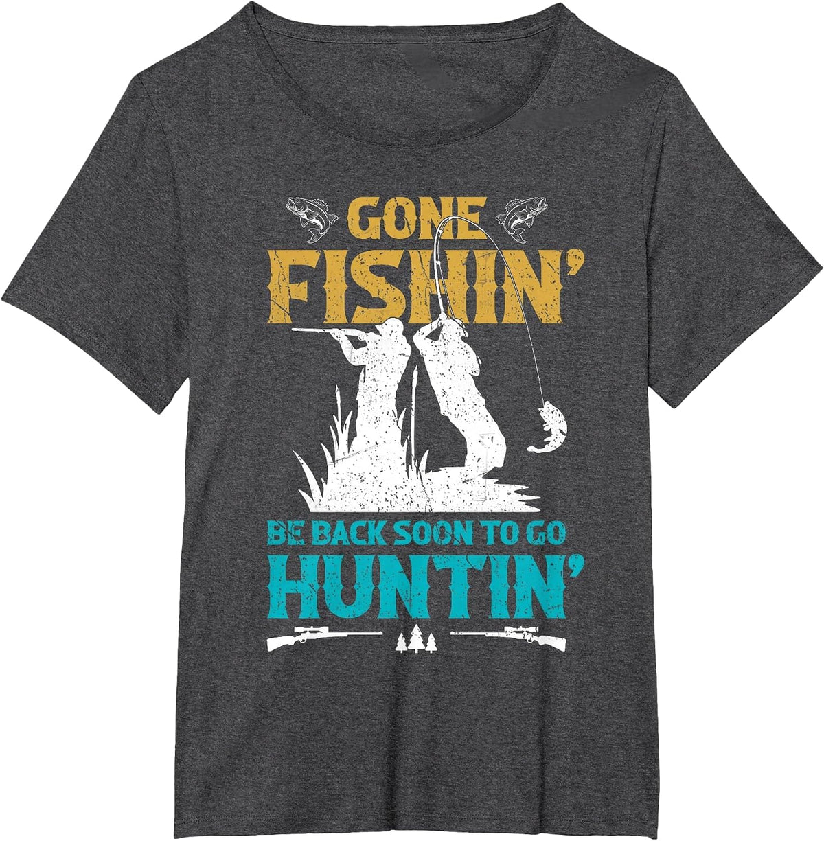 Funny Fishing Hunting for Catfishing Deer Hunting Men Boys T-Shirt - Dark Heather Grey
