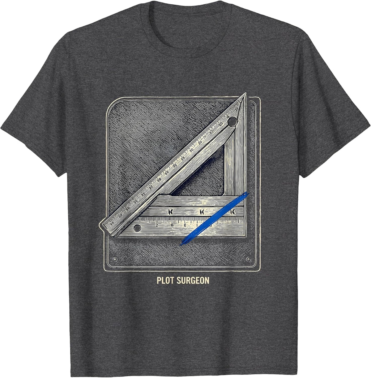 Plot Surgeon Crosshatch Etching Funny Writer Gift for T-Shirt - Dark Heather Grey
