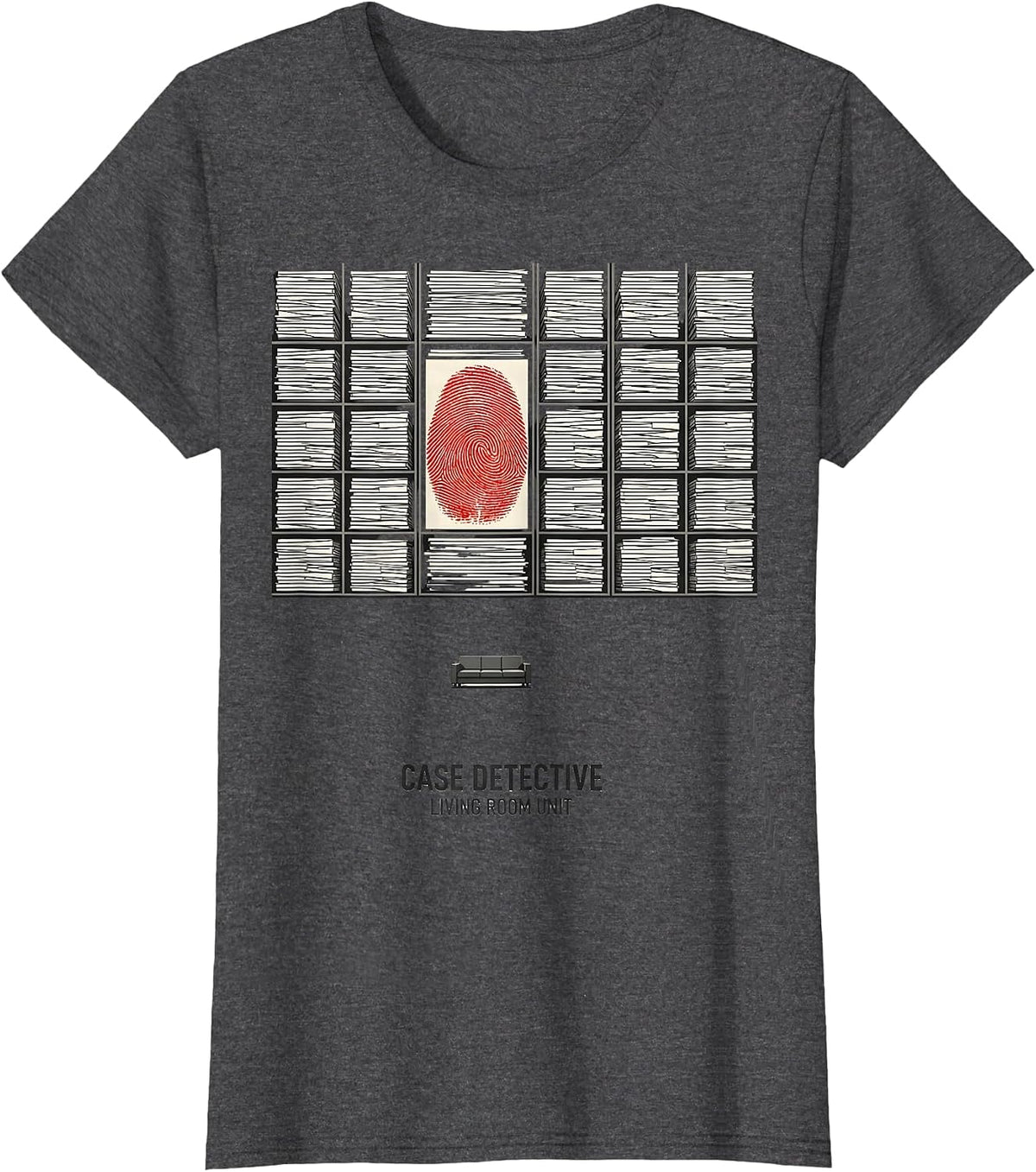 Women's Case Detective Living Room Unit True Crime Couch Fan Humor T-Shirt - Dark Heather Grey