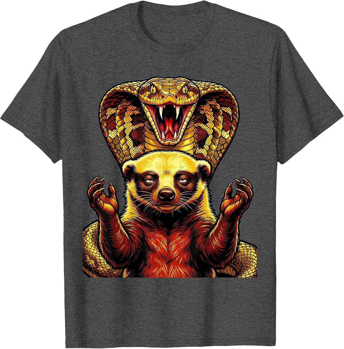 Honey Badger Shrug vs Cobra Don't Care Graphic T-Shirt - Dark Heather Grey
