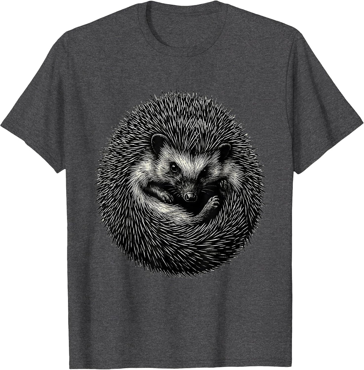 Curled Hedgehog Scratchboard Funny Animal Lover T-Shirt - Dark Heather Grey