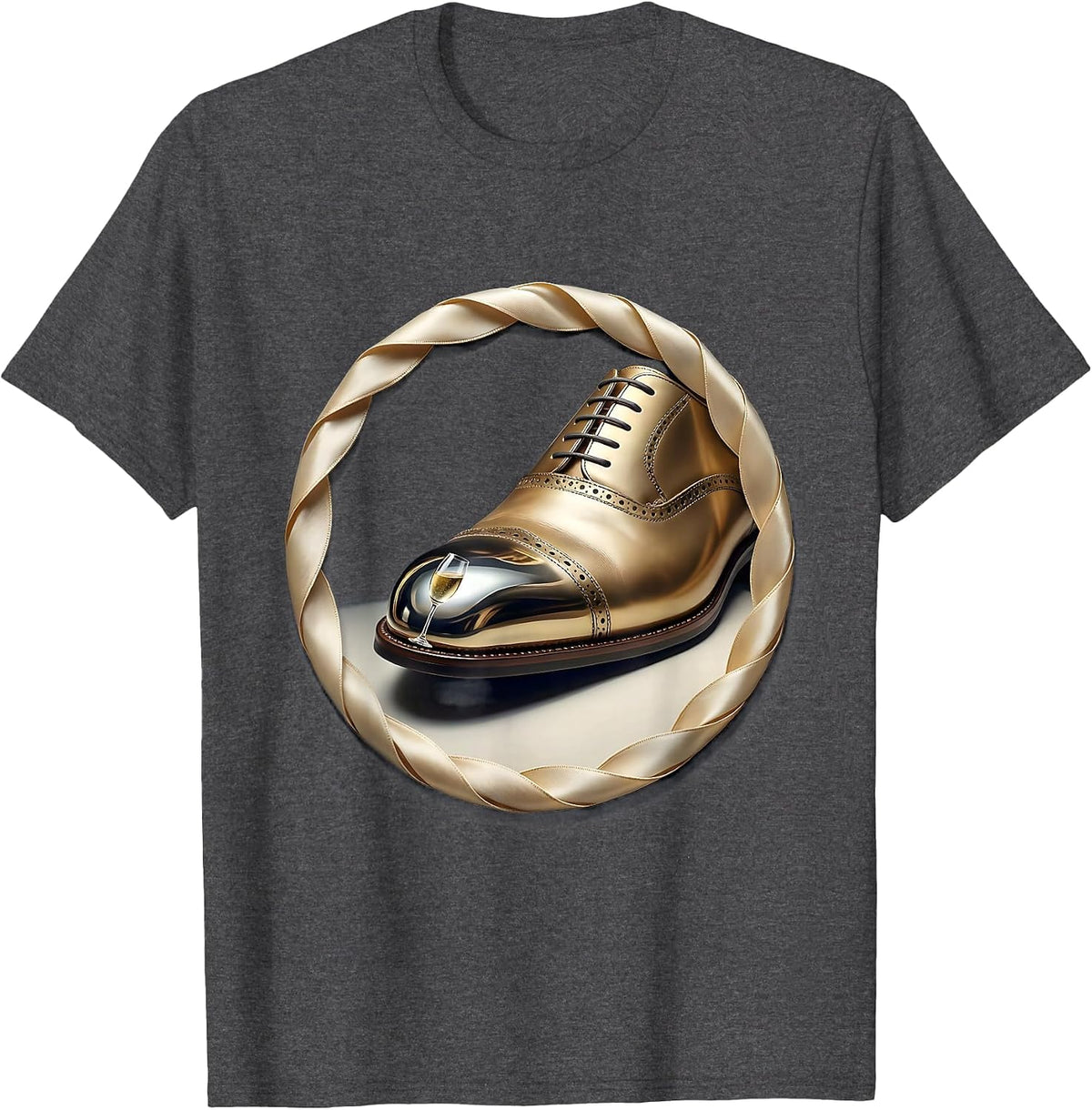 Men's Tuxedo Elegance Champagne Glass Dress Shoes Graphic T-Shirt - Dark Heather Grey