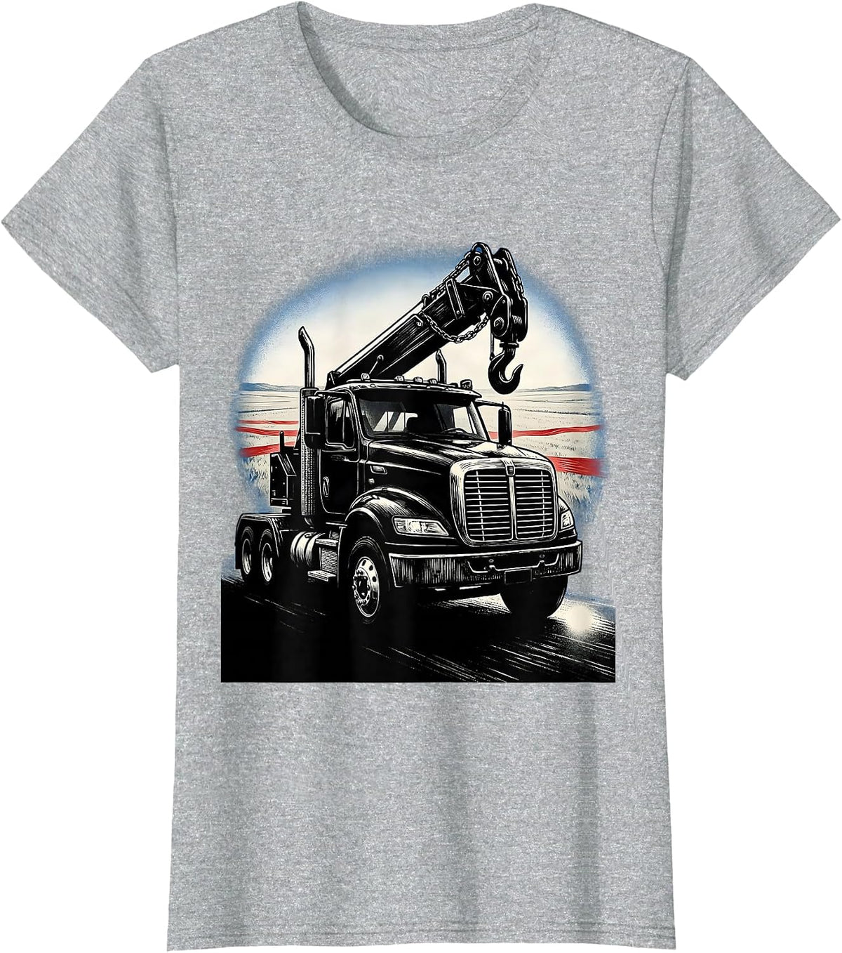 Black Tow Truck Patriotic American Flag Trucker Pride T-Shirt - Heather Grey