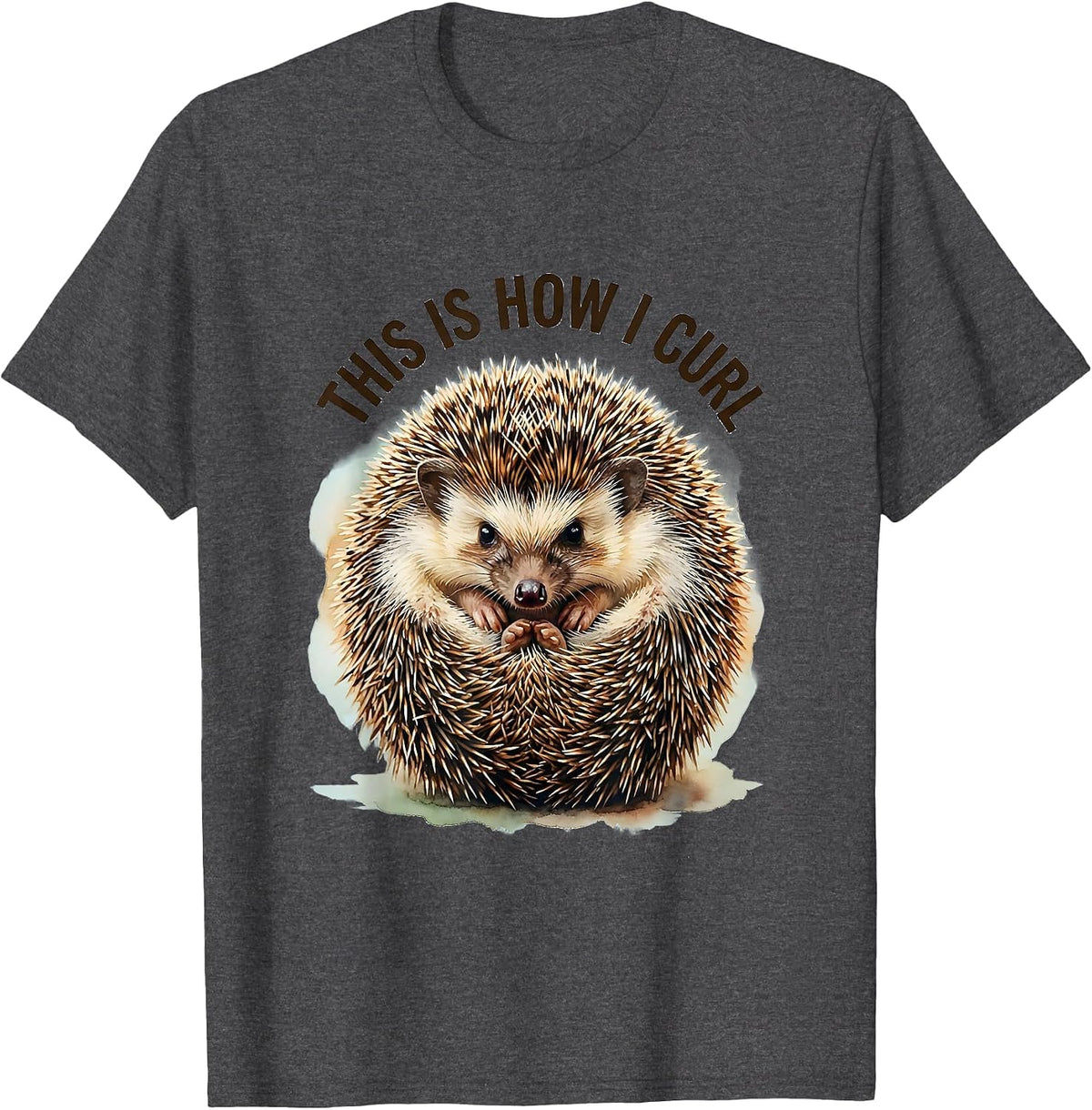 Men's This Is How I Curl Watercolor Hedgehog Lover Cute Humor T-Shirt - Dark Heather Grey