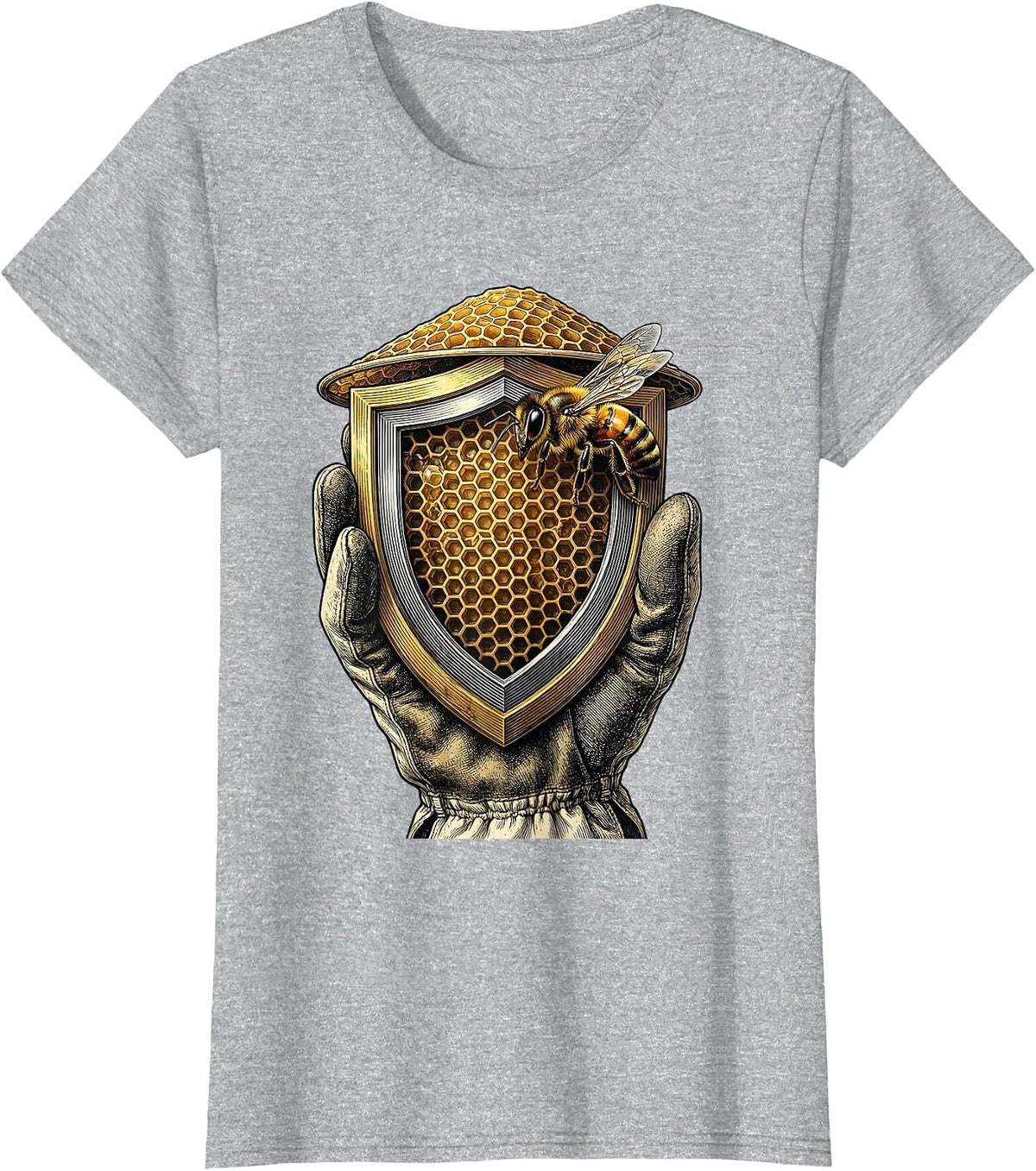 Women's Sealed Shield Beekeeper Honey Frame Emblem T-Shirt - Heather Grey