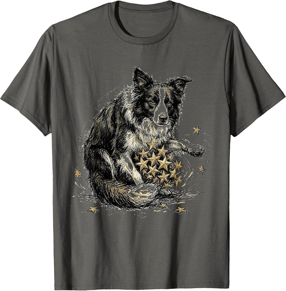 Men's Border Collie Herding Stars Celestial Dog Art T-Shirt - Asphalt Grey