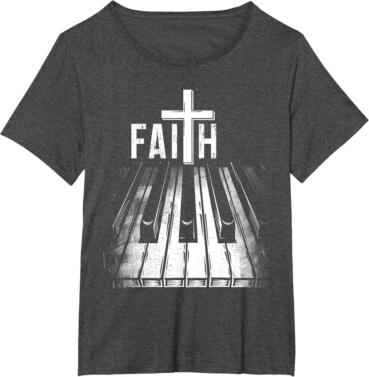 Piano Christian Faith Cross Classical Music Organ Pianist T-Shirt - Dark Heather Grey