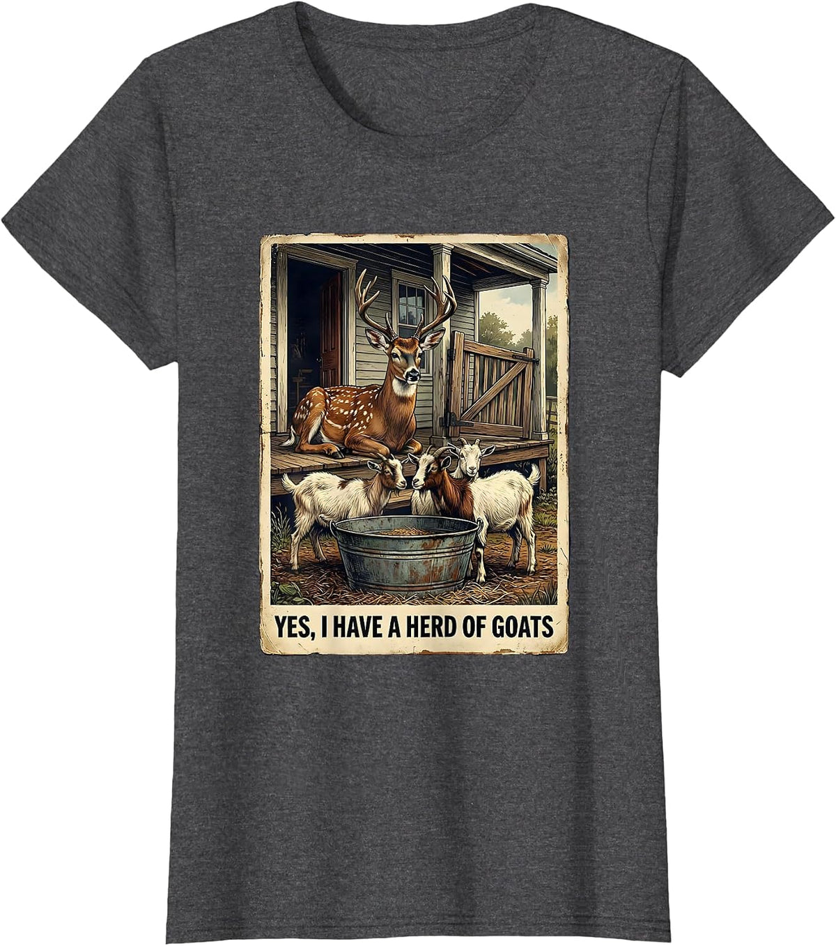 Women's Yes I Have A Herd Of Goats Vintage Funny Goat Lover Farmer T-Shirt - Dark Heather Grey