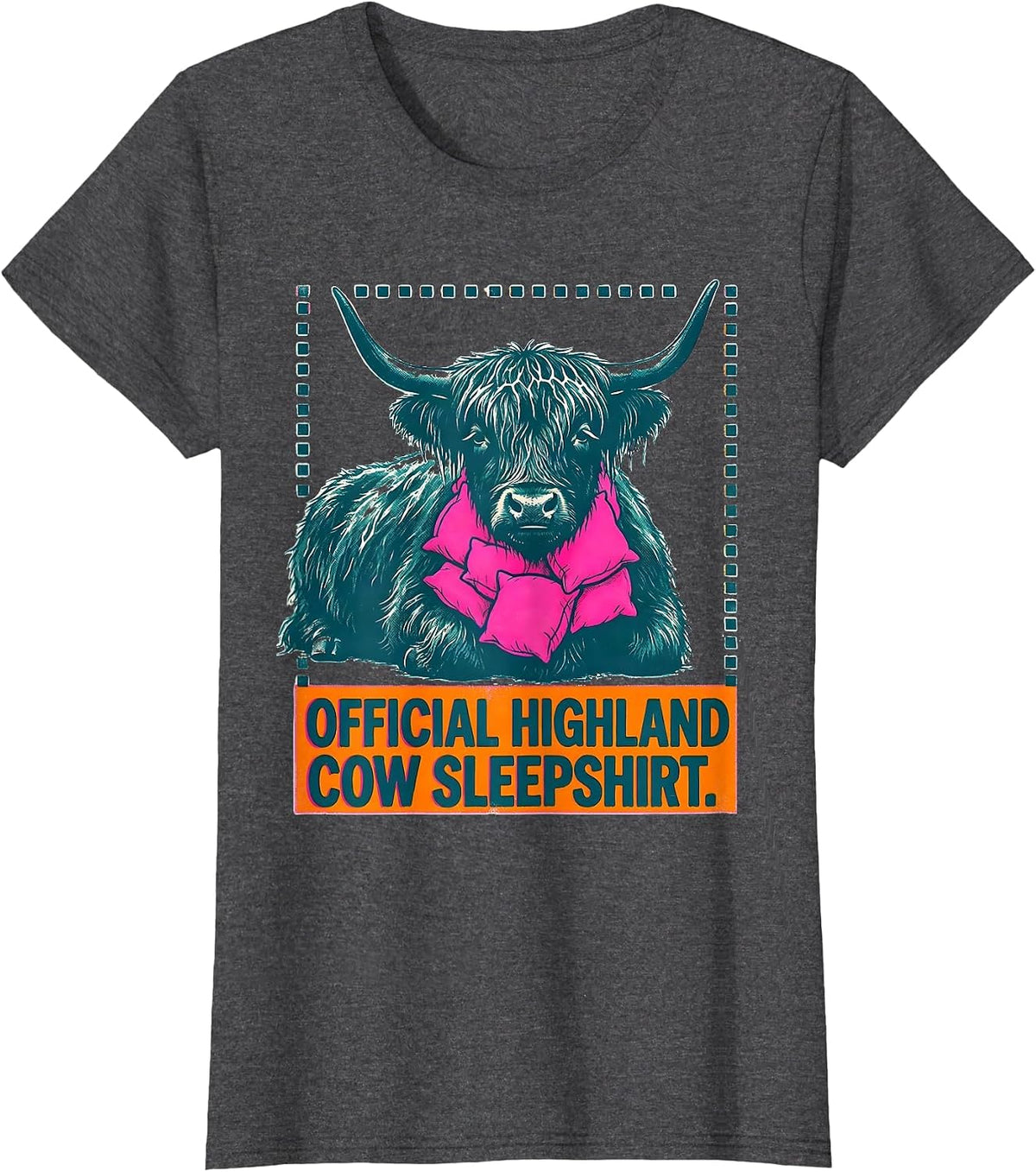 Women's Official Highland Cow Sleepshirt Cozy Pajama Humor T-Shirt - Dark Heather Grey