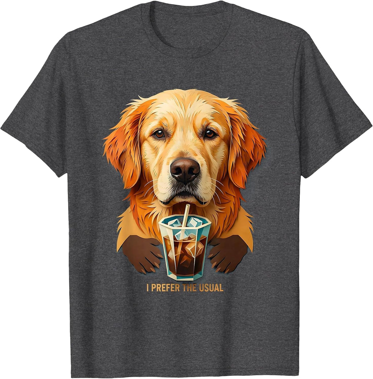I Prefer The Usual Golden Retriever Funny Dog Lover Iced T-Shirt - Dark Heather Grey