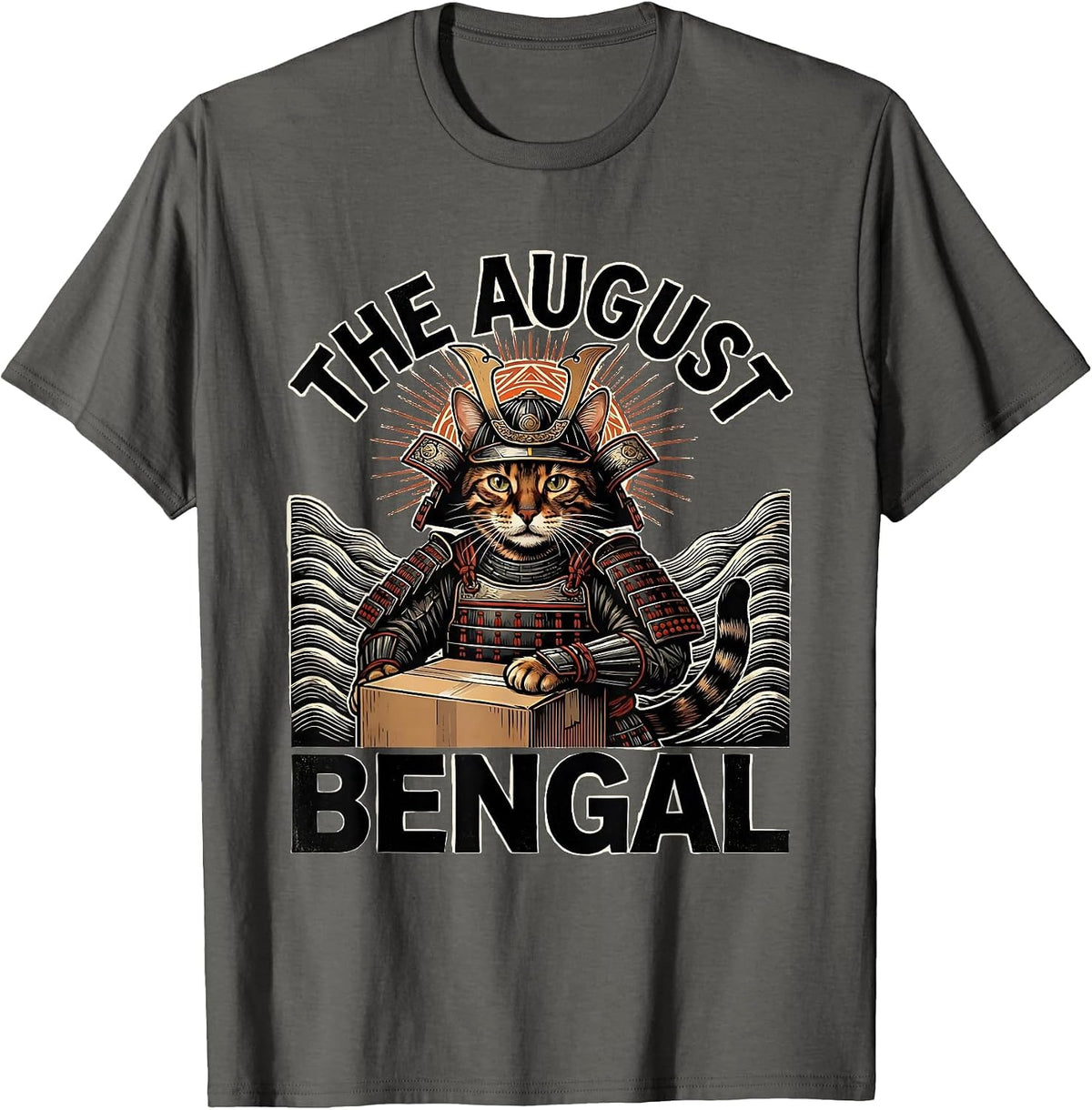 Men's The August Bengal Funny Bengal Cat Anime Warrior Art T-Shirt - Asphalt Grey