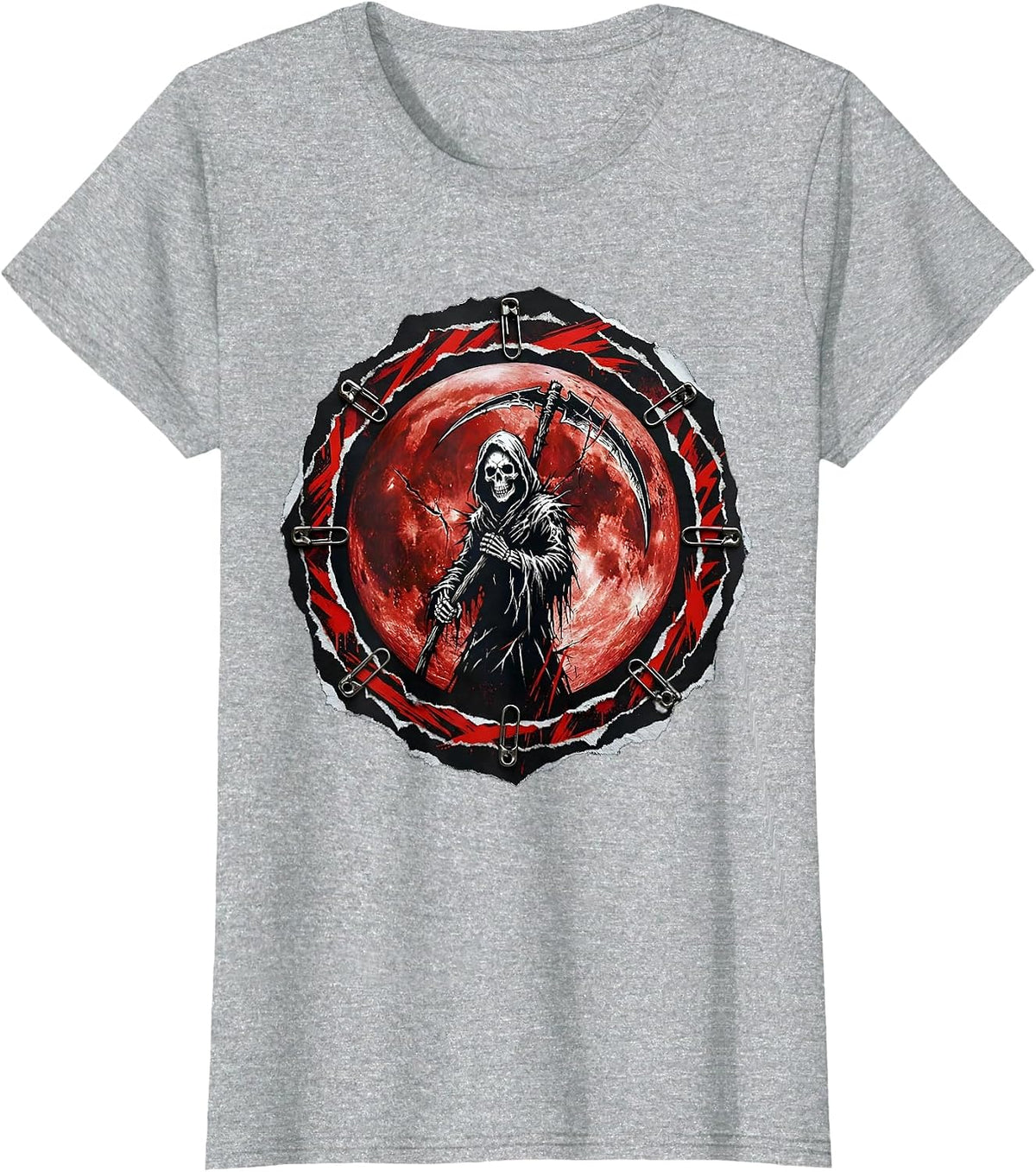 Grim Reaper Blood Moon Metal Graphic T-Shirt - Heather Grey