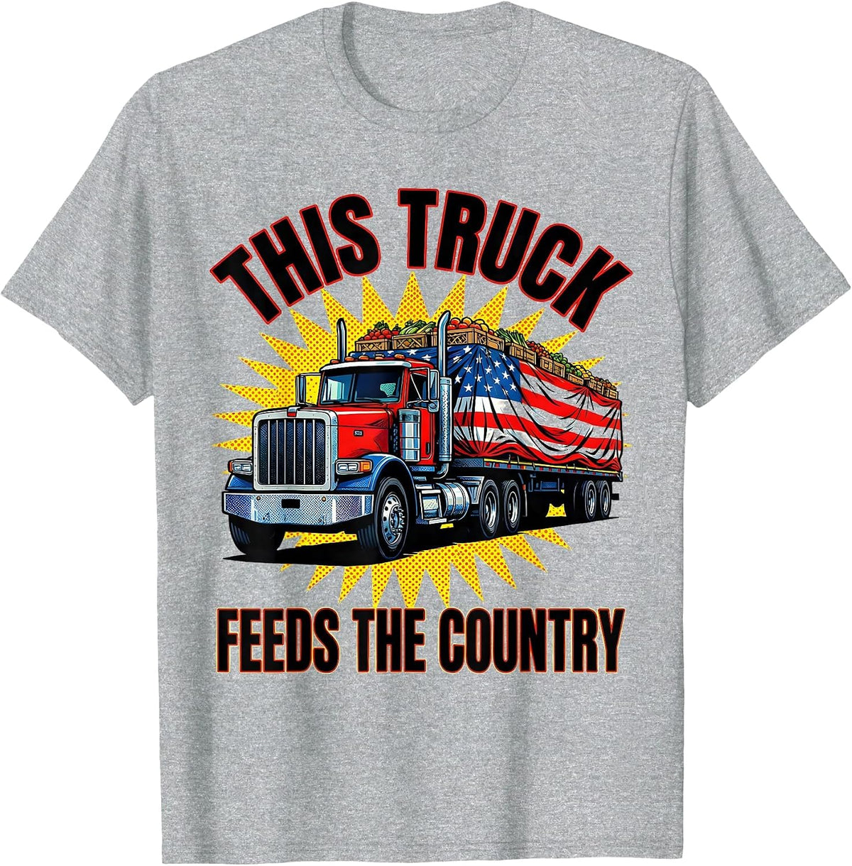 Men's This Truck Feeds The Country Patriotic American Flag Trucker T-Shirt - Heather Grey