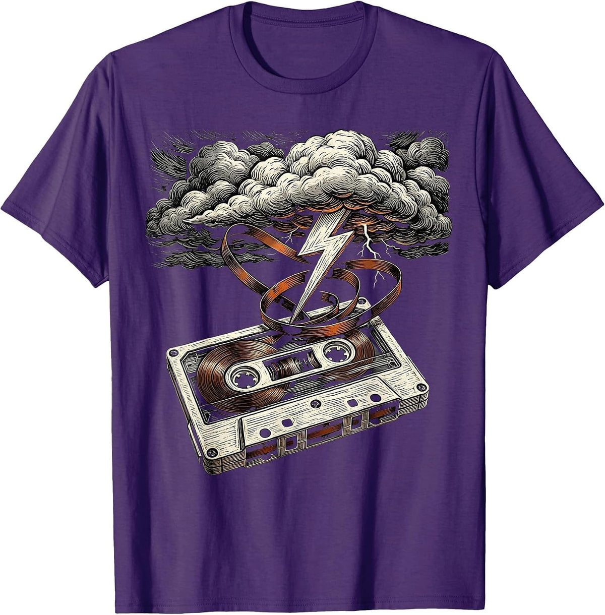 Men's Cassette Storm Rock Music Graphic Tee T-Shirt - Purple