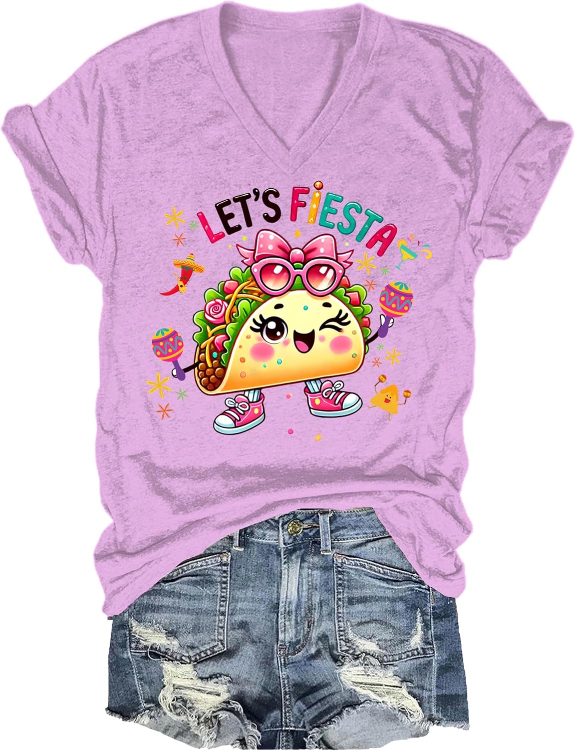 Cinco De Mayo Shirt Women Let's Fiesta Tshirt Lets Fiesta T Shirt Funny Cinco De Mayo Mexican Party T-Shirt - V-Neck Pink