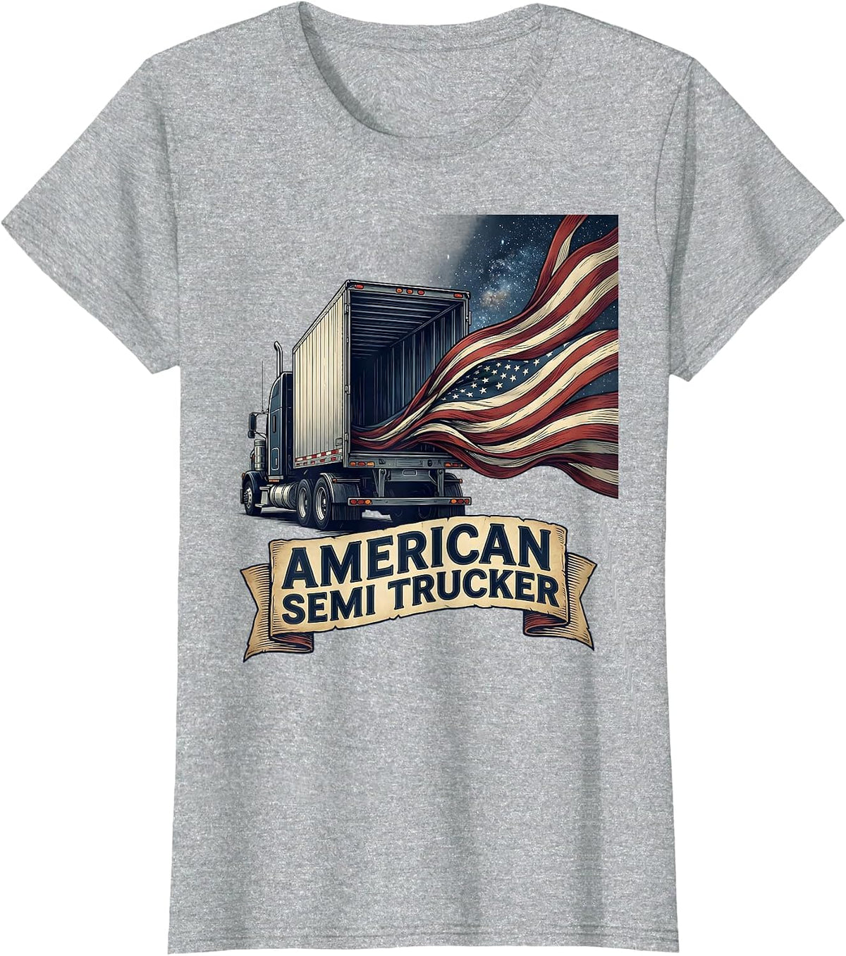 Women's American Semi Trucker Patriotic Truck Driver Flag Pride T-Shirt - Heather Grey