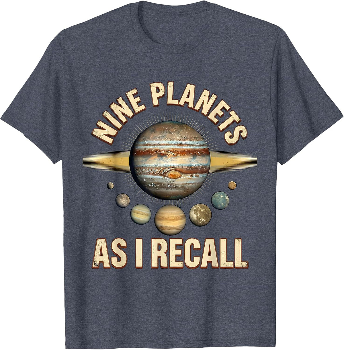 Nine Planets, As I Recall Vintage Funny Solar System Pluto T-Shirt - Heather Blue