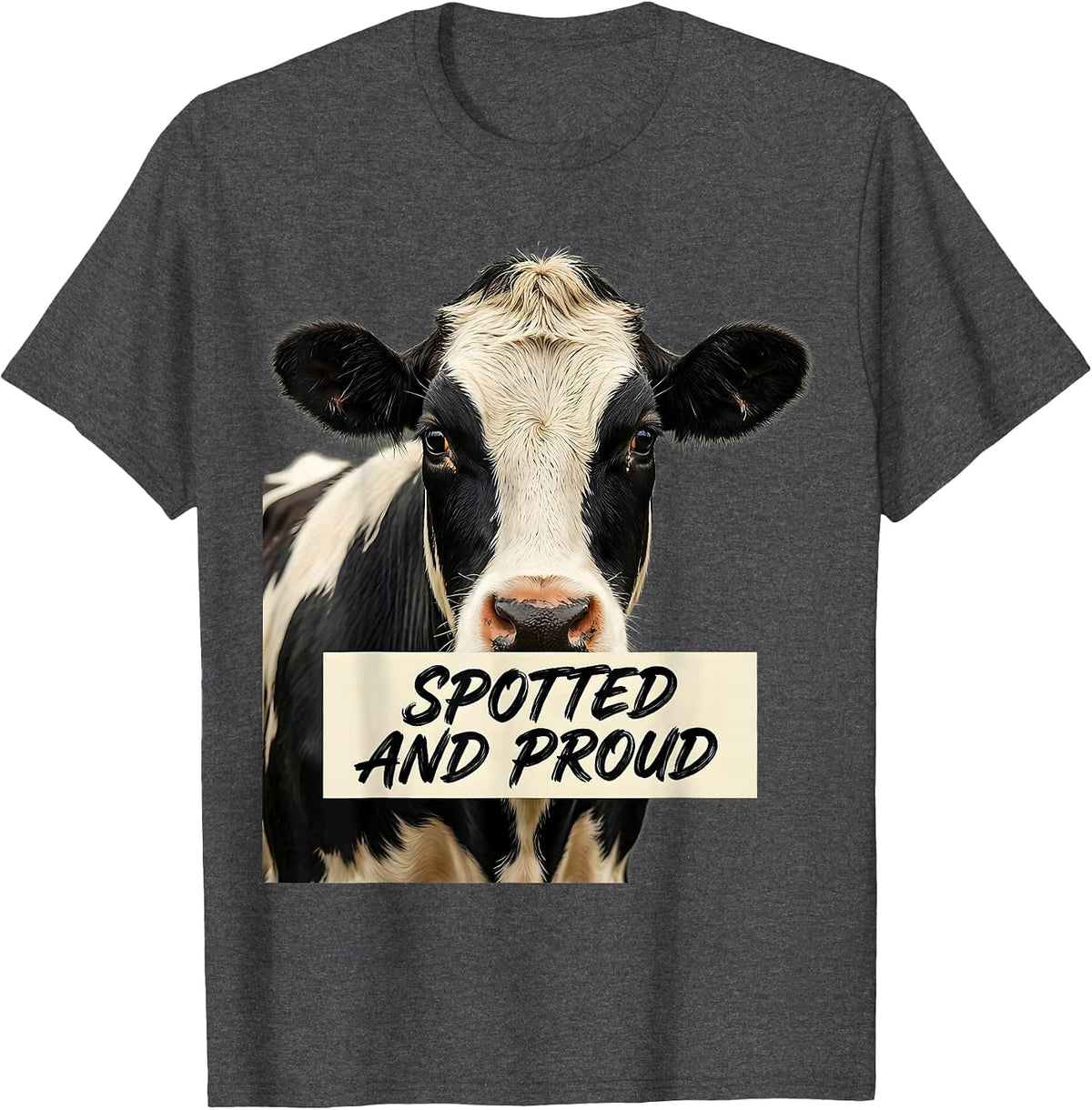 Men's Spotted and Proud Cow Lover Graphic Design T-Shirt - Dark Heather Grey