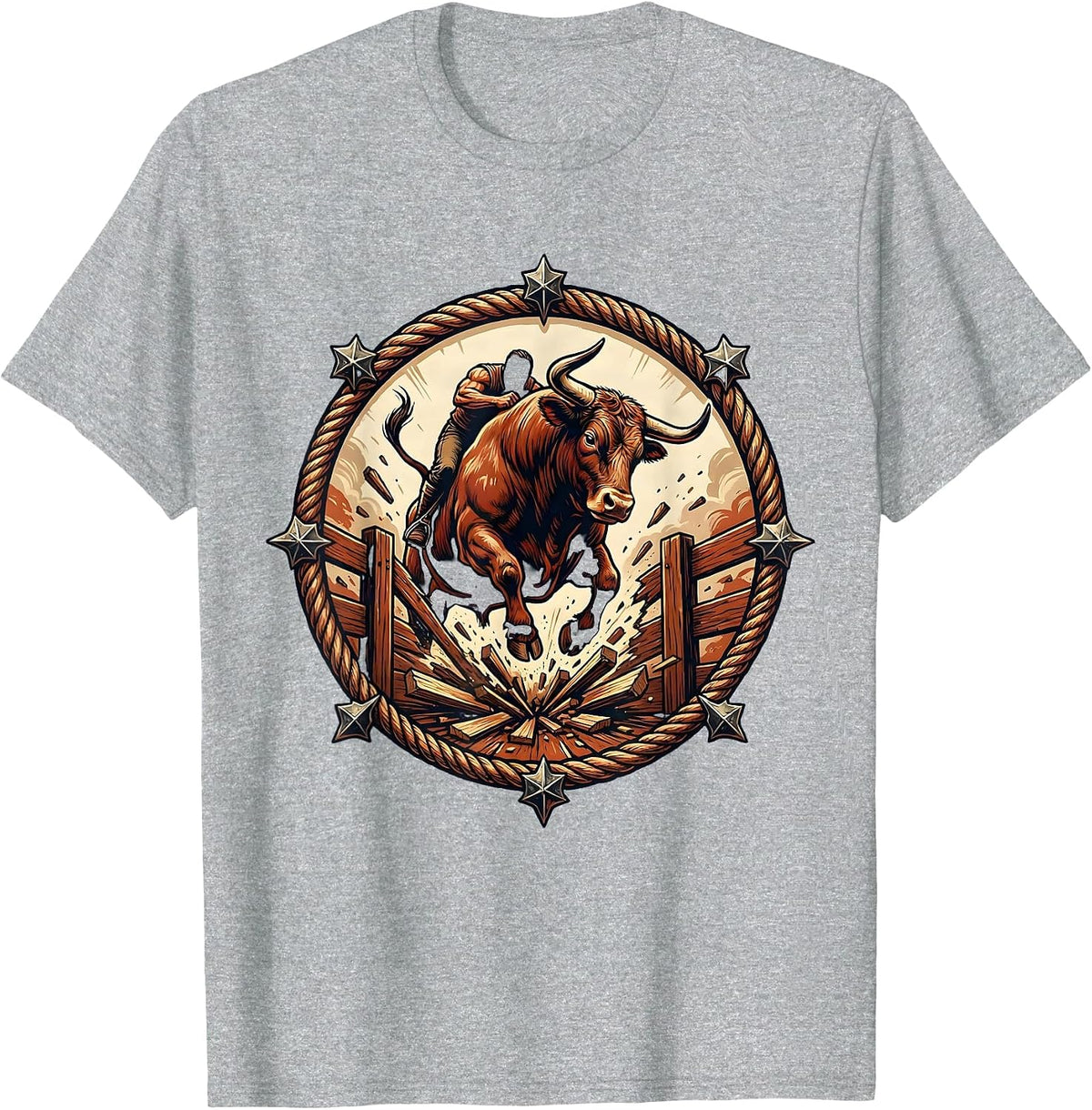 Men's Not My First Rodeo Bull Riding Gate Burst T-Shirt - Heather Grey